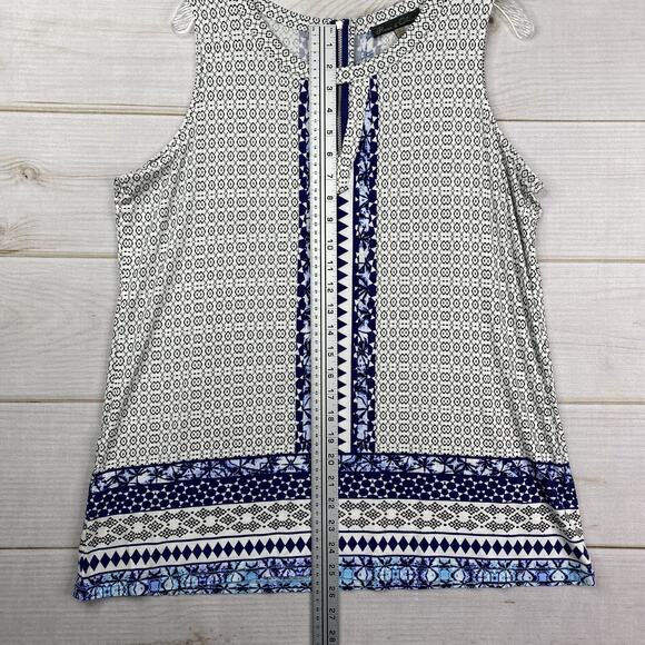 Anthropologie Rose & Olive Top Womans XL White Blue Zip Up Sleeveless Boho - Picture 4 of 12